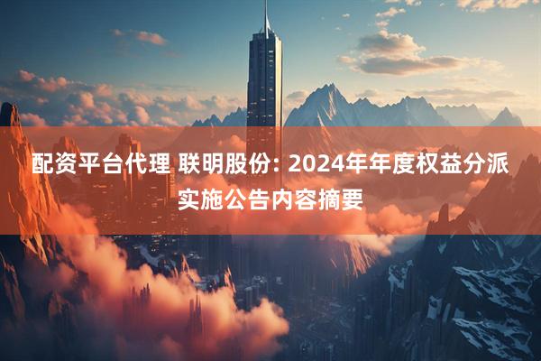 配资平台代理 联明股份: 2024年年度权益分派实施公告内容摘要