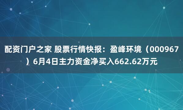 配资门户之家 股票行情快报：盈峰环境（000967）6月4日主力资金净买入662.62万元