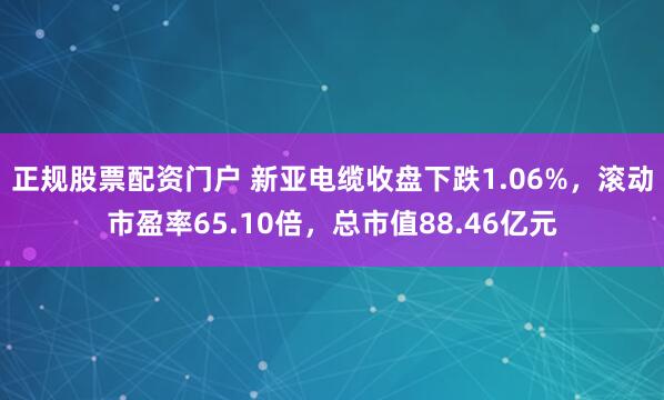 正规股票配资门户 新亚电缆收盘下跌1.06%，滚动市盈率65.10倍，总市值88.46亿元